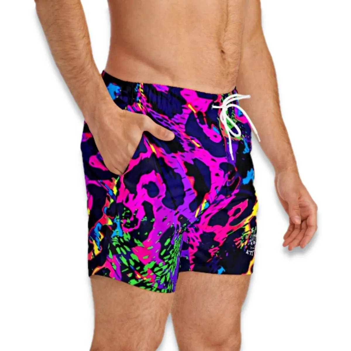 Neon Leopard Print Swim Trunks
