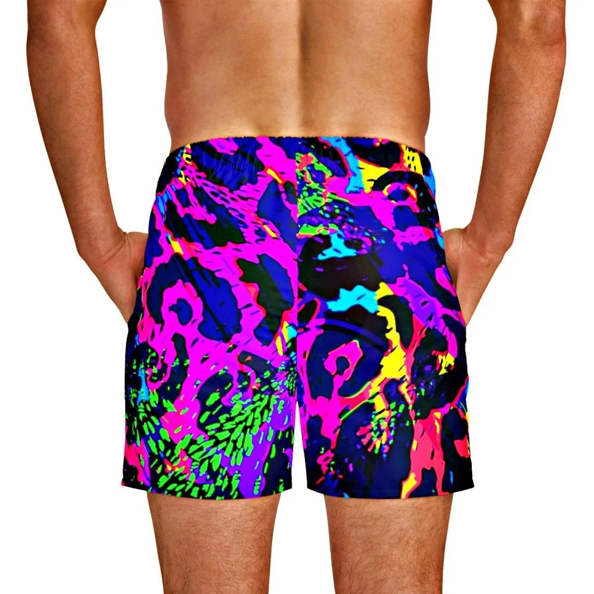 Neon Leopard Print Swim Trunks