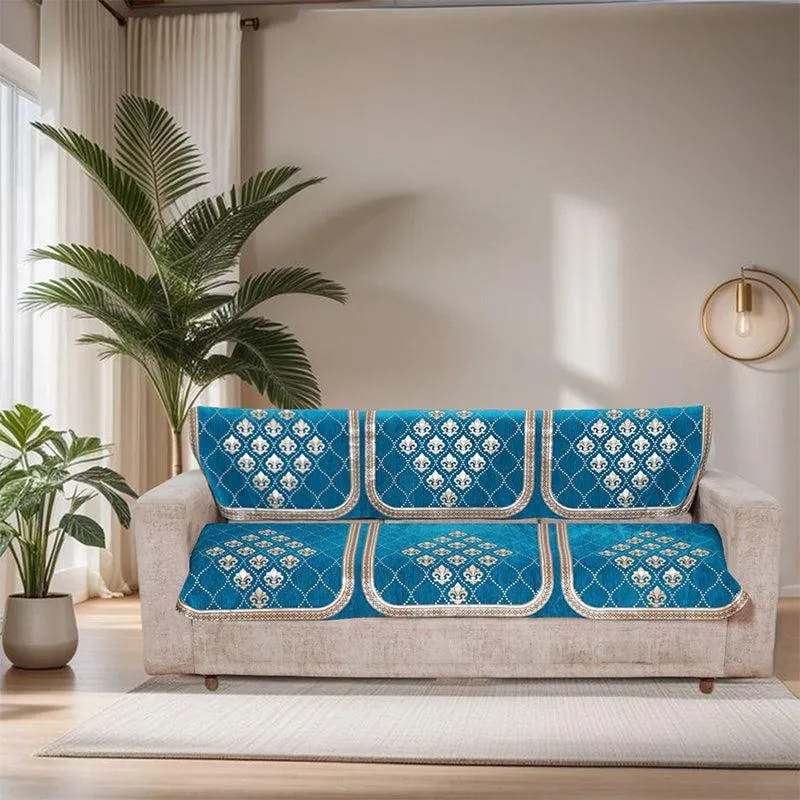 Nidha Sofa Cover (Aqua) - Set Of Ten