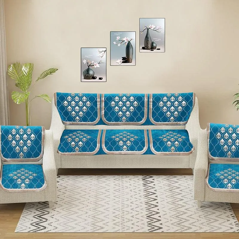 Nidha Sofa Cover (Aqua) - Set Of Ten