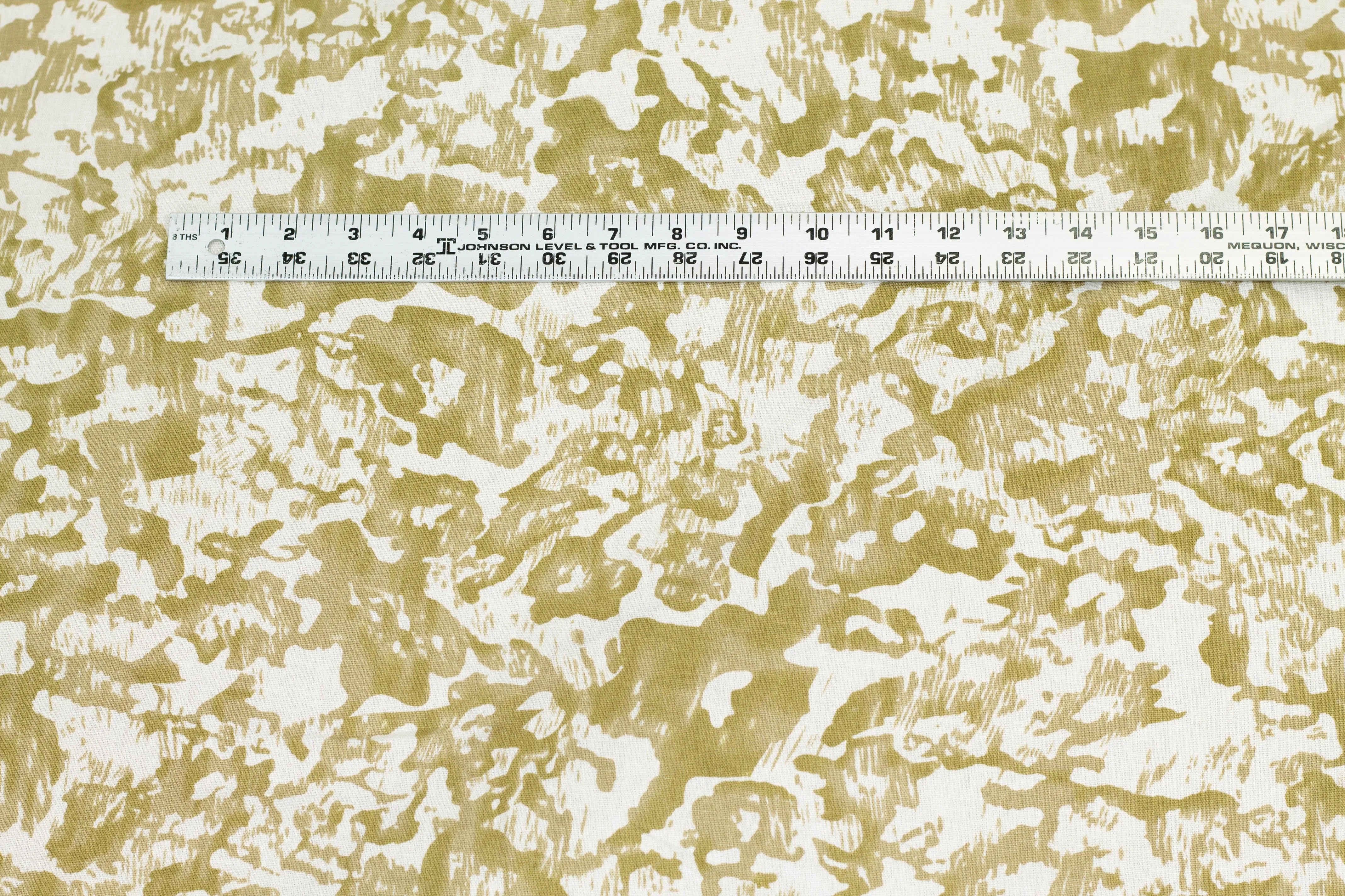 Olive and Off White Abstract Cotton and Linen Blend