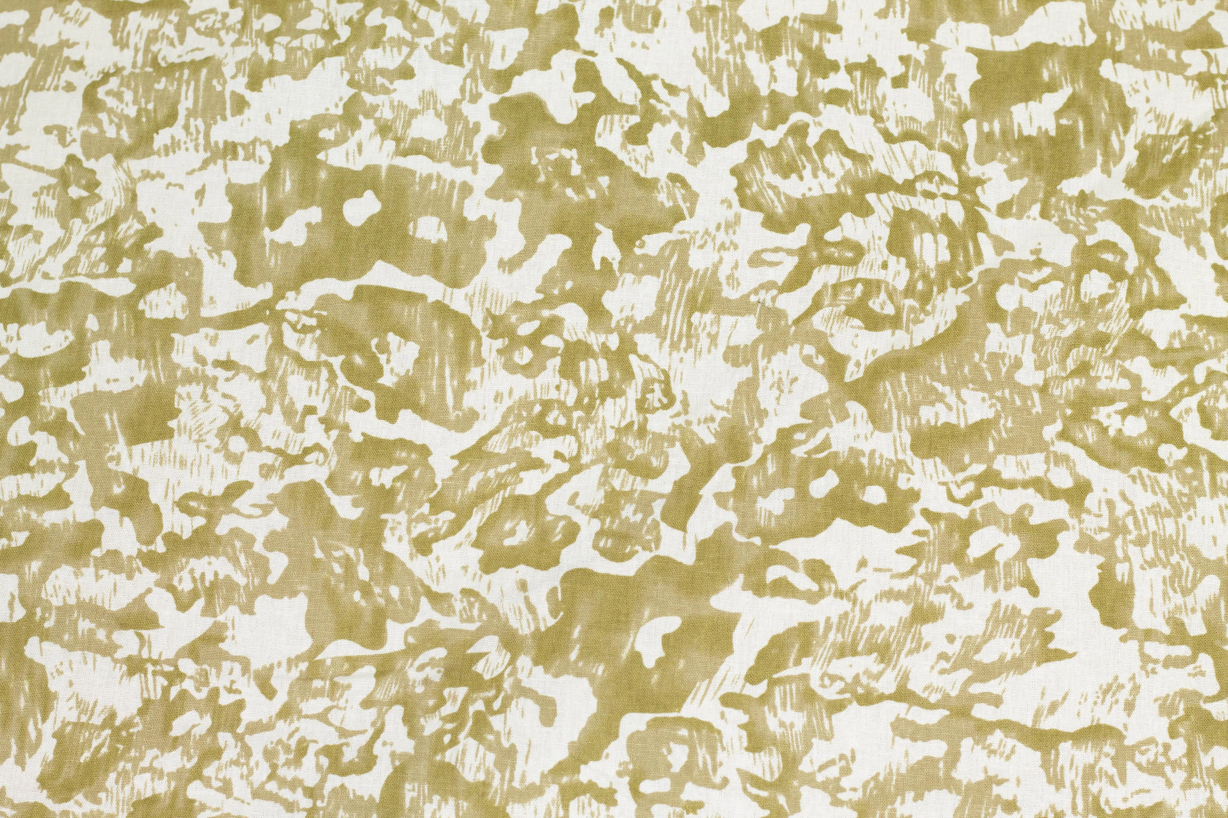 Olive and Off White Abstract Cotton and Linen Blend