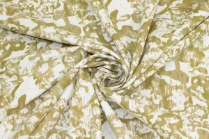 Olive and Off White Abstract Cotton and Linen Blend
