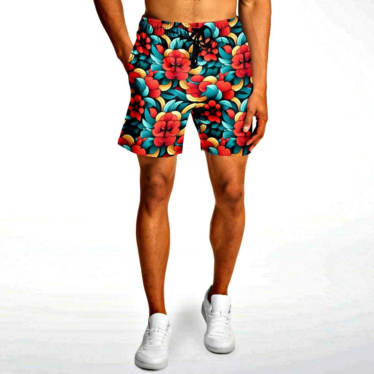 Oriental Flowers Mid-thigh Athletic Shorts