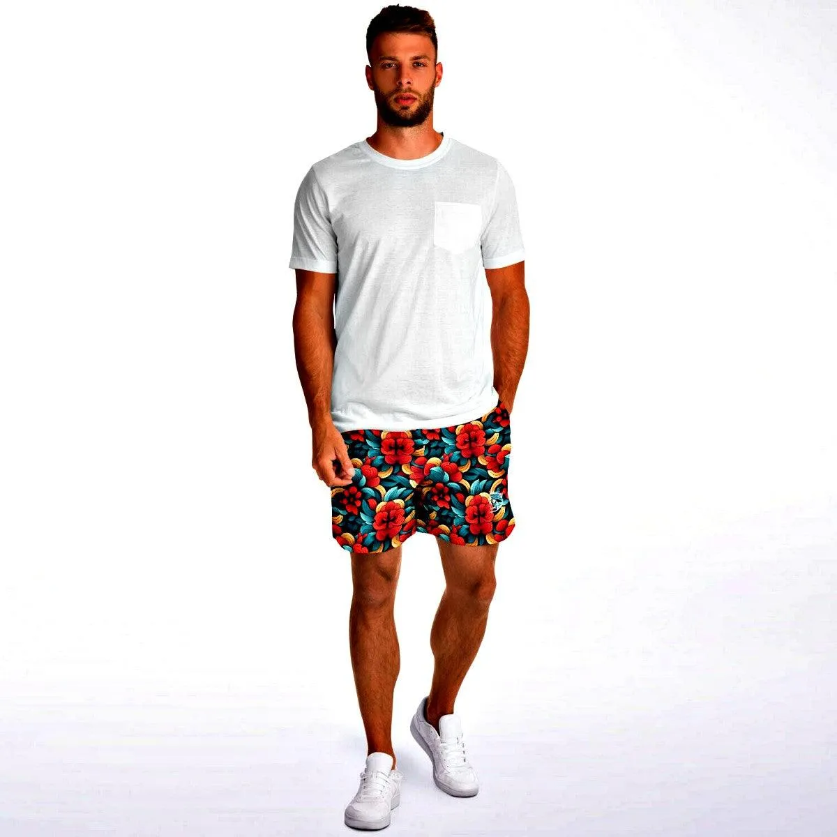 Oriental Flowers Mid-thigh Athletic Shorts