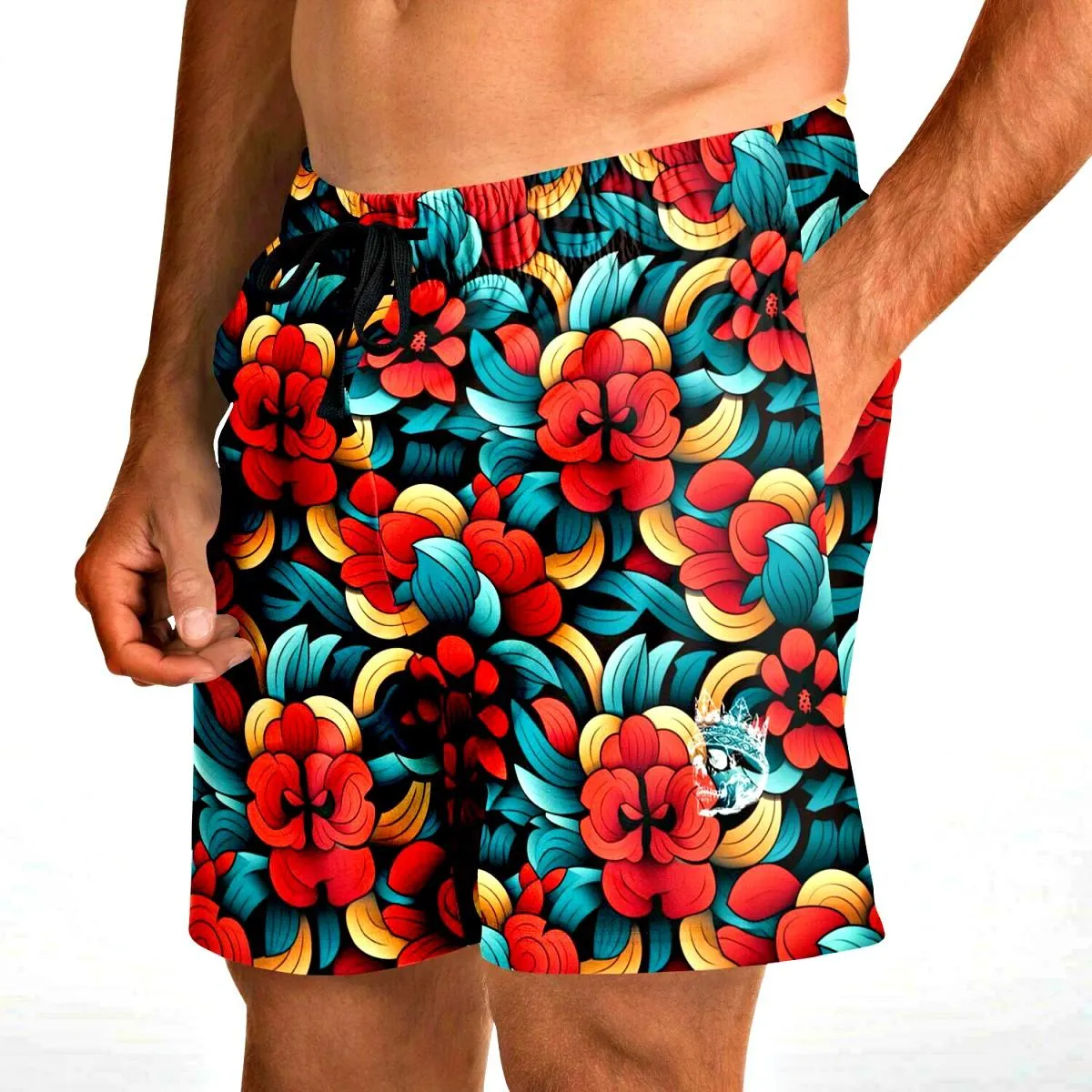 Oriental Flowers Mid-thigh Athletic Shorts