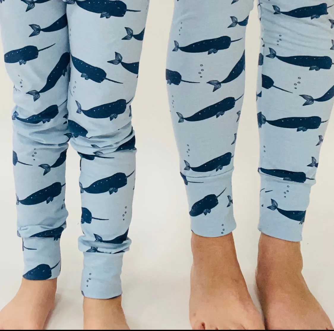 Pale Blue 'Narwhal' Adult Organic cotton leggings