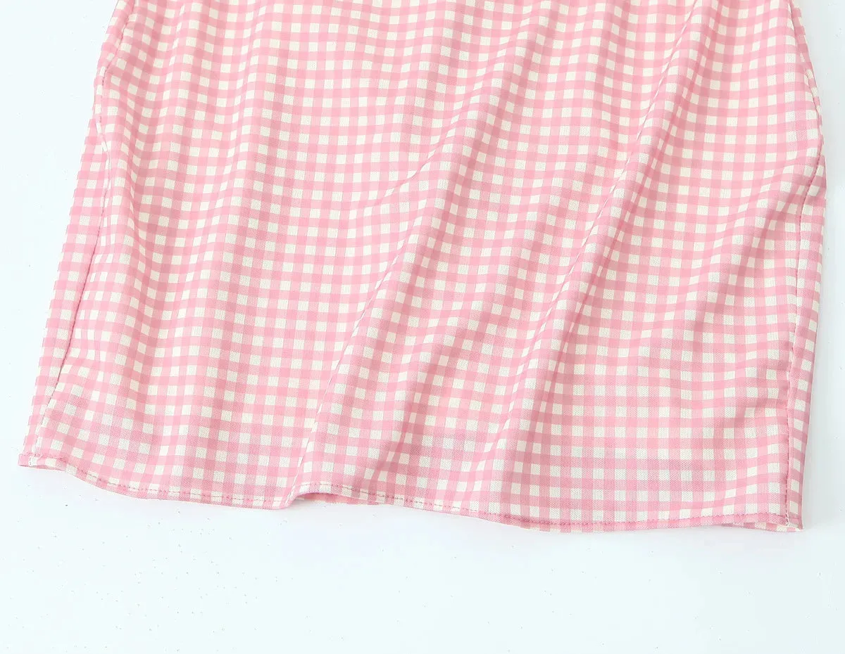 Pink Plaid short-sleeved dress