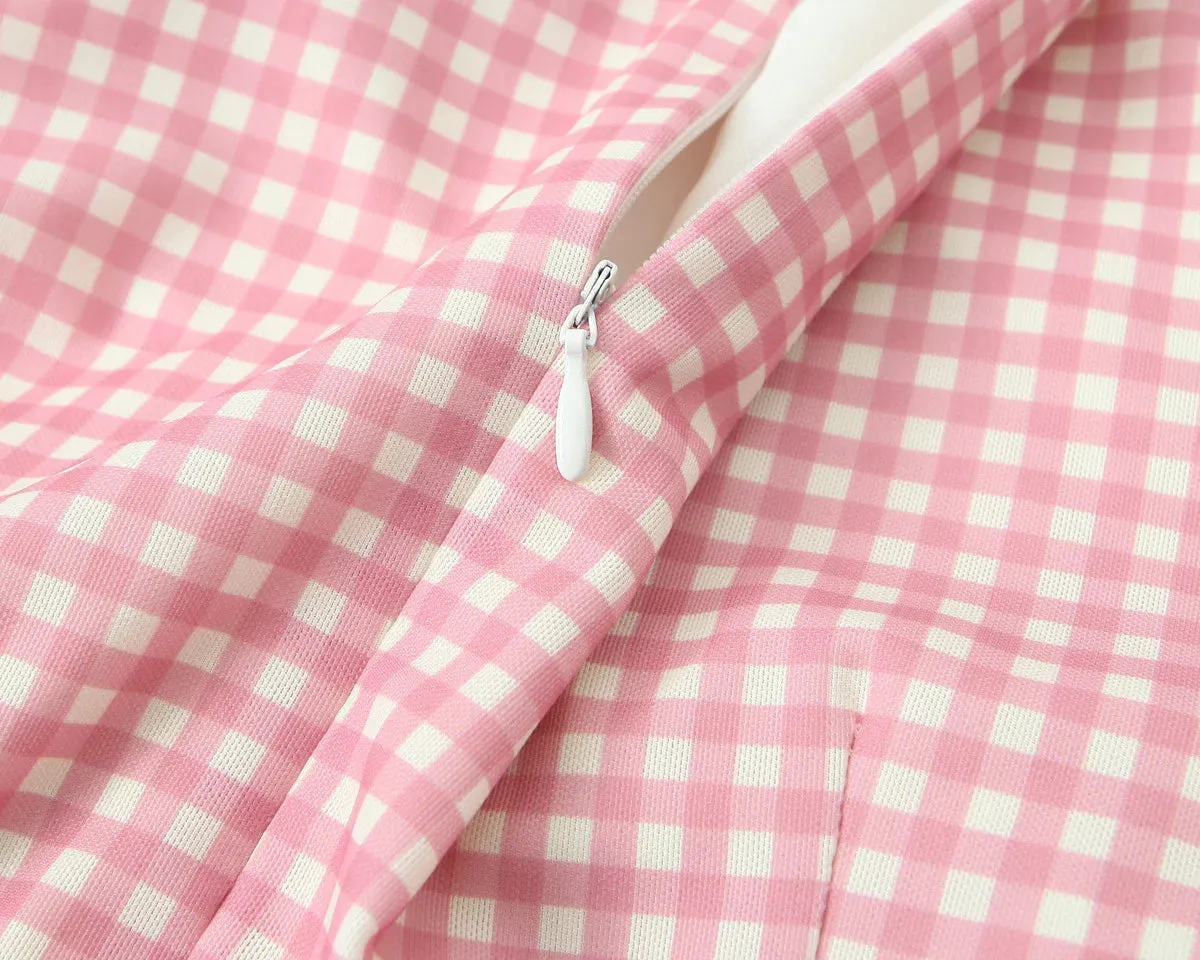 Pink Plaid short-sleeved dress