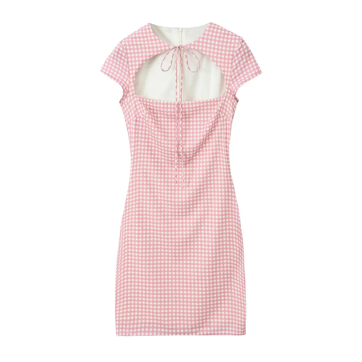 Pink Plaid short-sleeved dress
