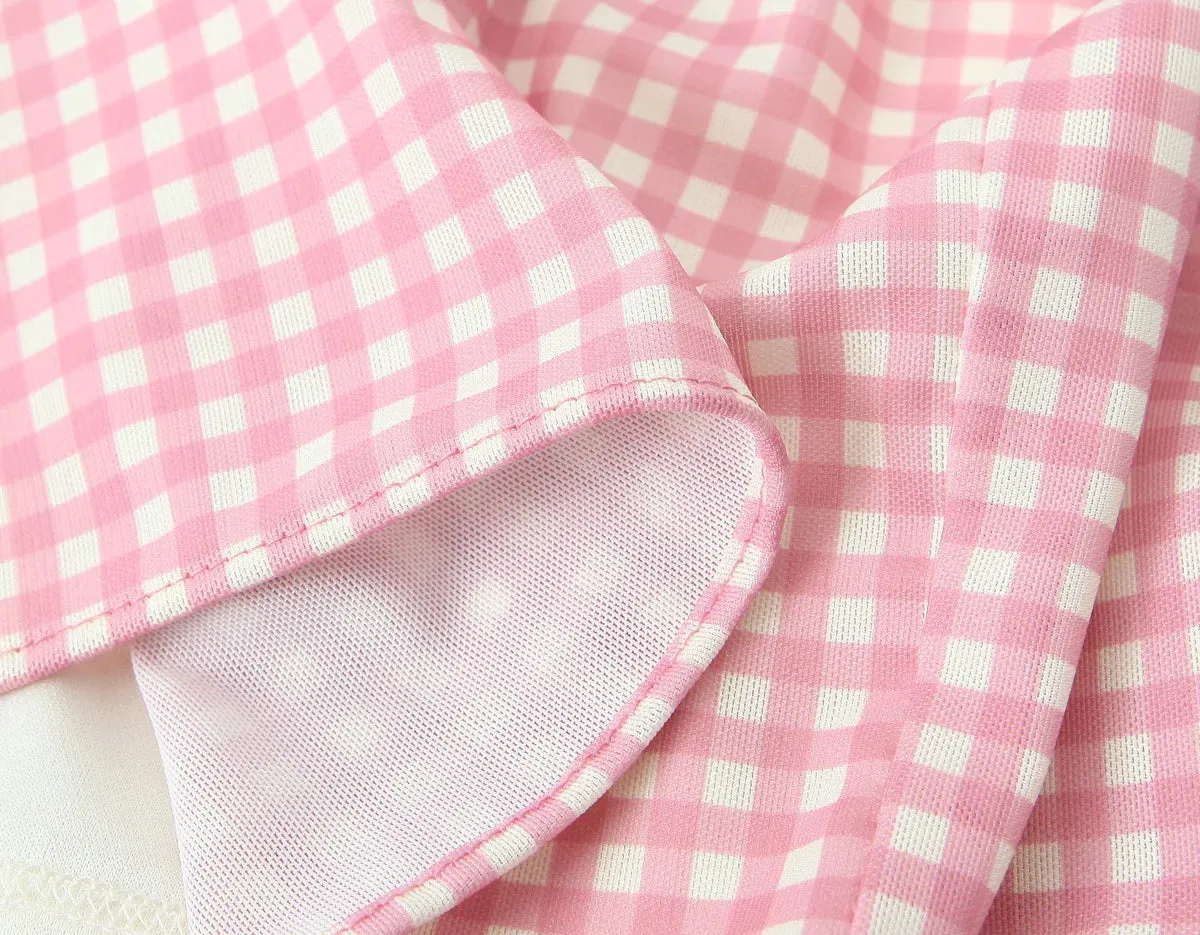 Pink Plaid short-sleeved dress