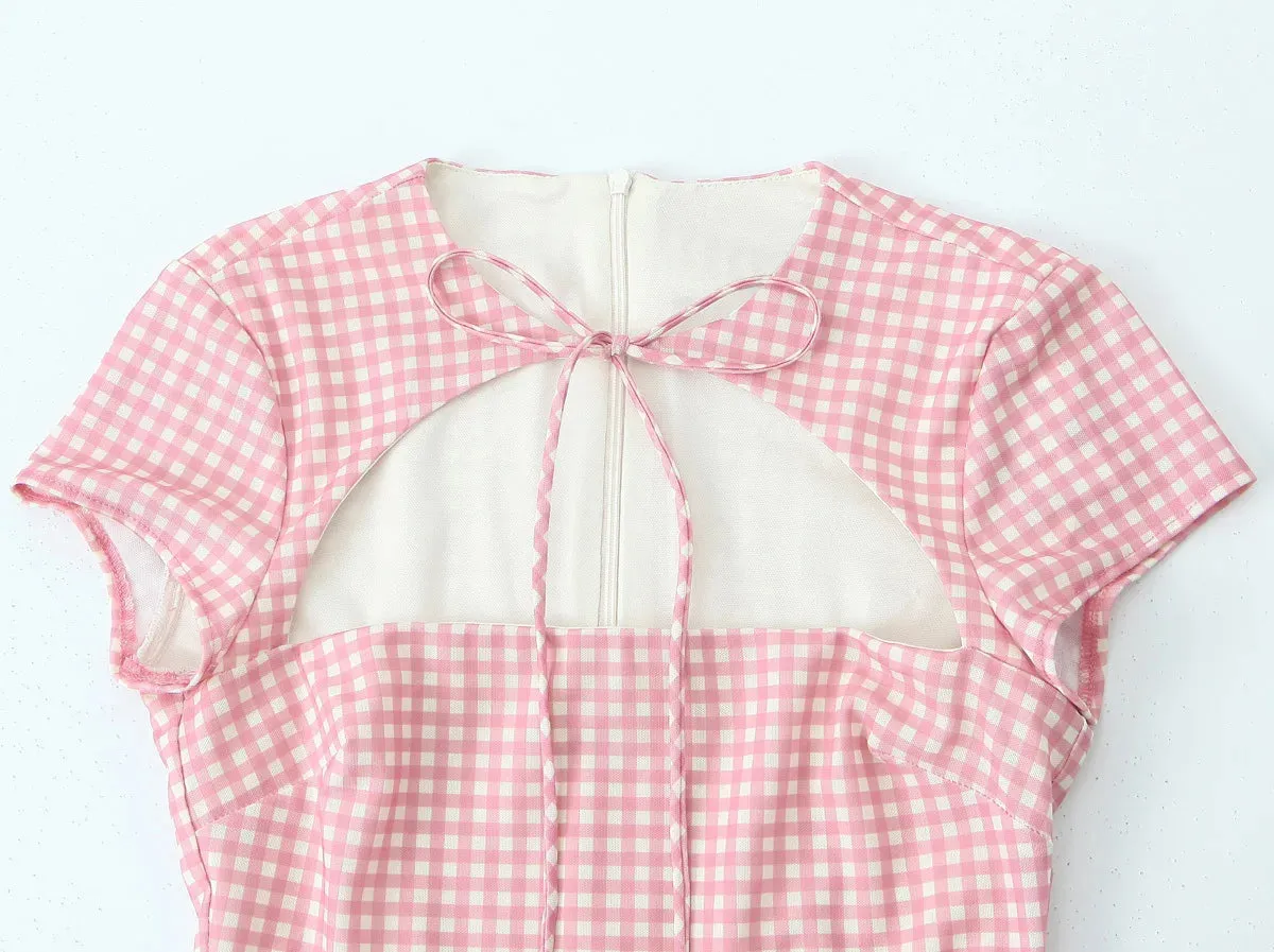 Pink Plaid short-sleeved dress