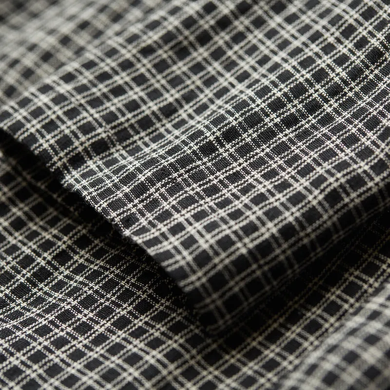 Plaid 100% Linen Women Dresses 3/4 Sleeves V Neck Spring Summer Women Dresses XH9625