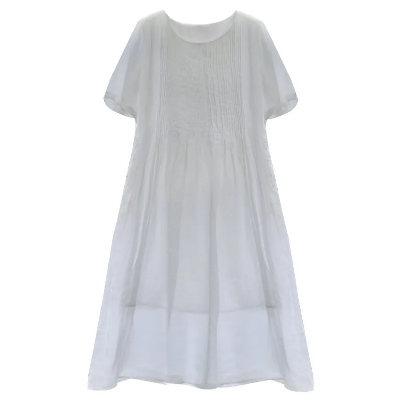 Pleated Chest Women Linen Dresses Spring Summer Women Dresses WC961848
