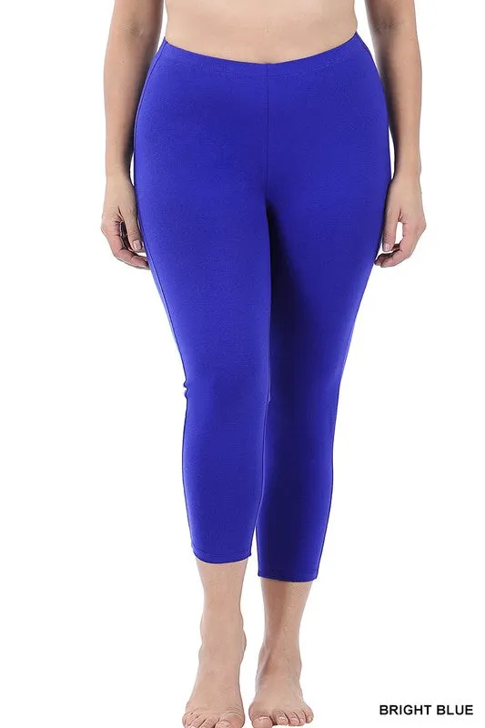 Premium Cotton Capri Leggings (Plus) - Bright Blue
