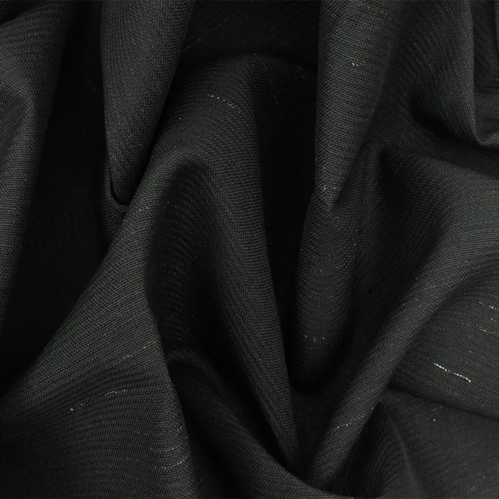 Pure Black Stiff Tropical Wool-Linen Woven Fabric