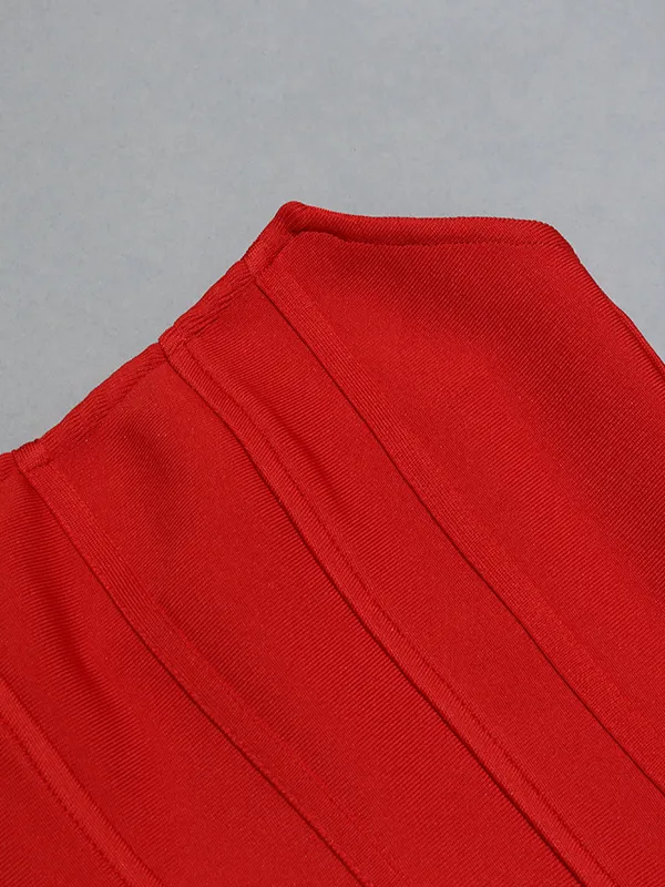 Red Ribbed Strapless Wrap Split Dress
