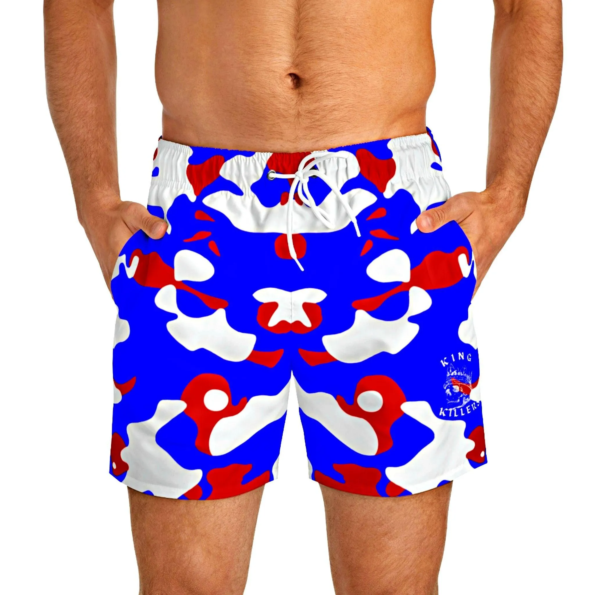 Red White & Blue Camouflage Swim Trunks For Men