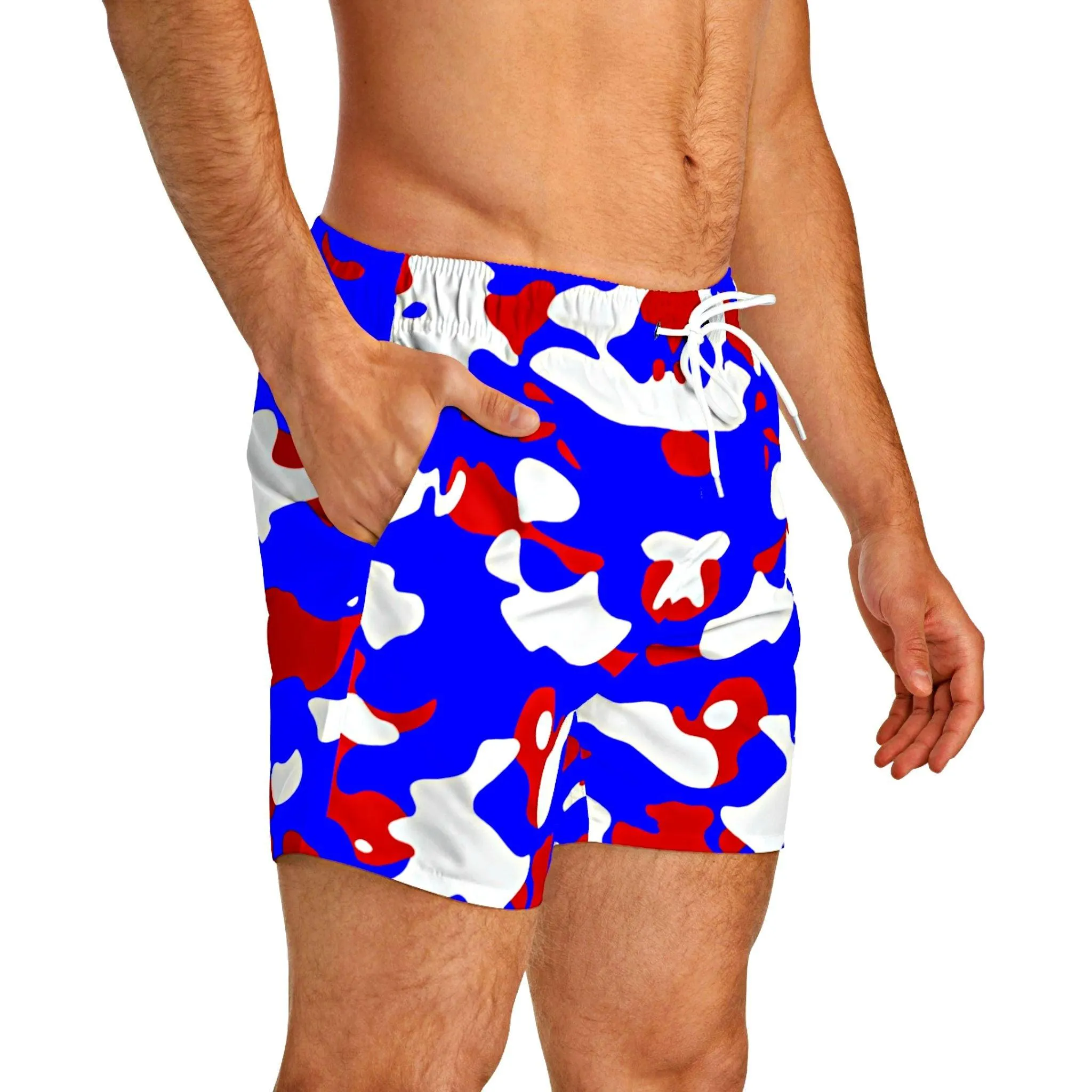 Red White & Blue Camouflage Swim Trunks For Men