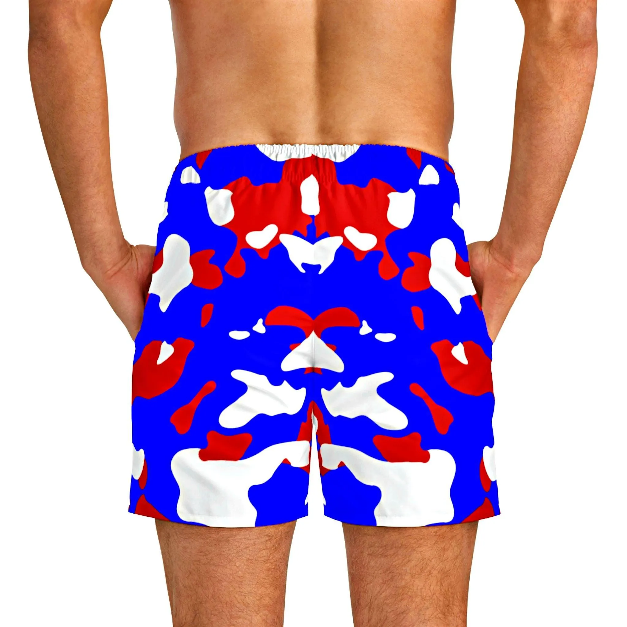 Red White & Blue Camouflage Swim Trunks For Men