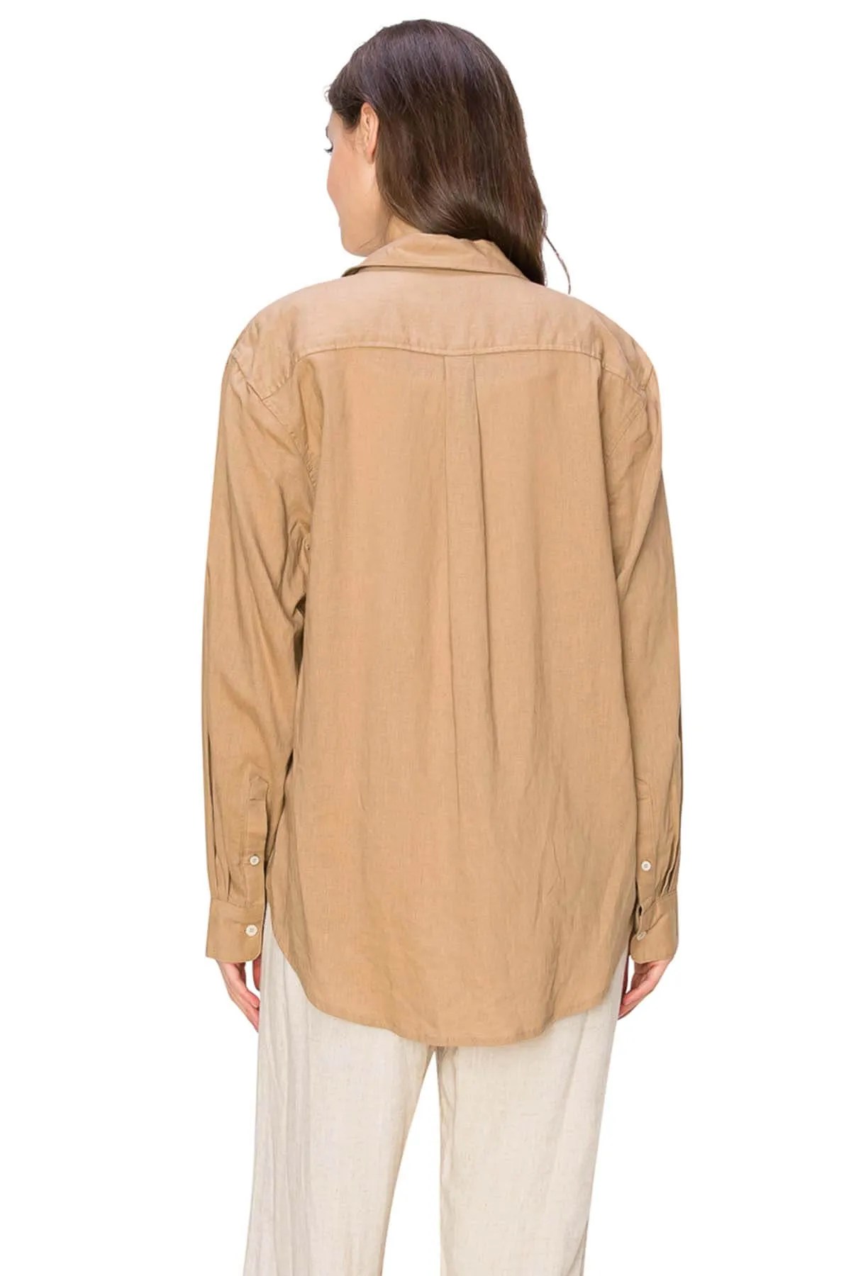 Relaxed Fit Linen Button-Down Shirts - Camel
