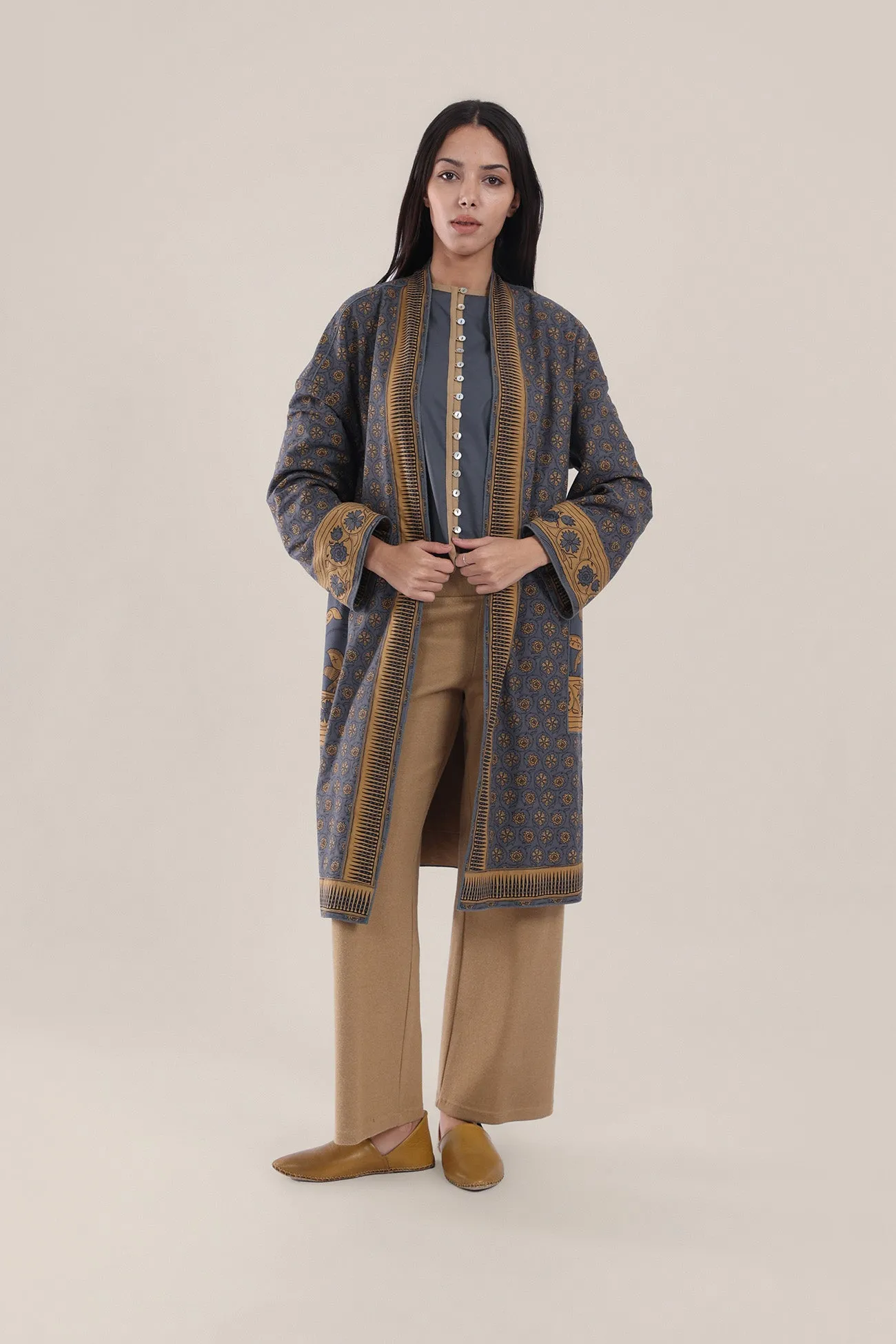 Reversible cotton faux cashmere blend coat