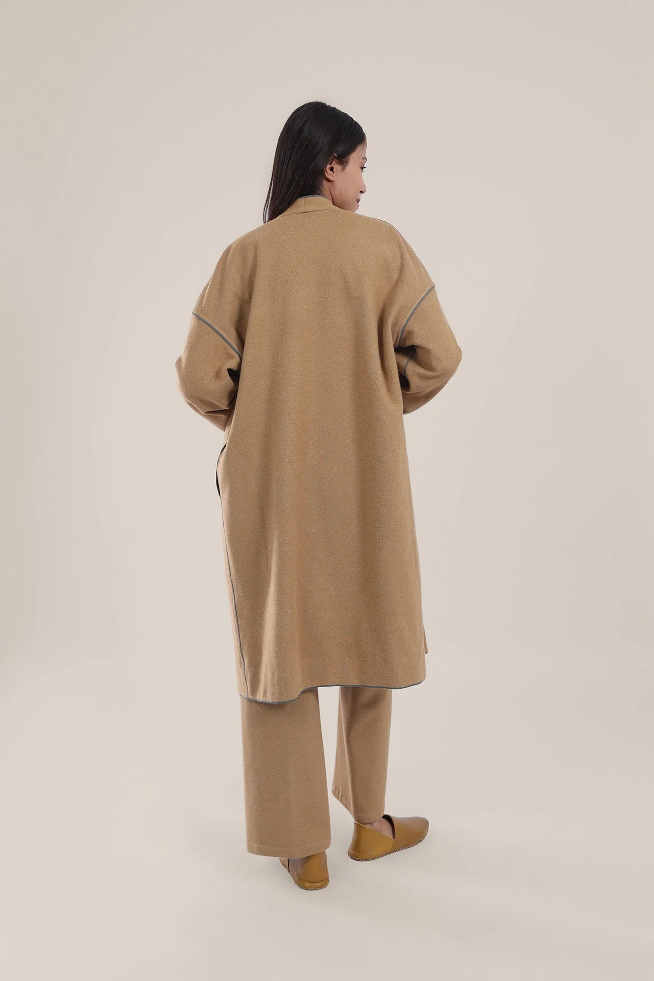 Reversible cotton faux cashmere blend coat
