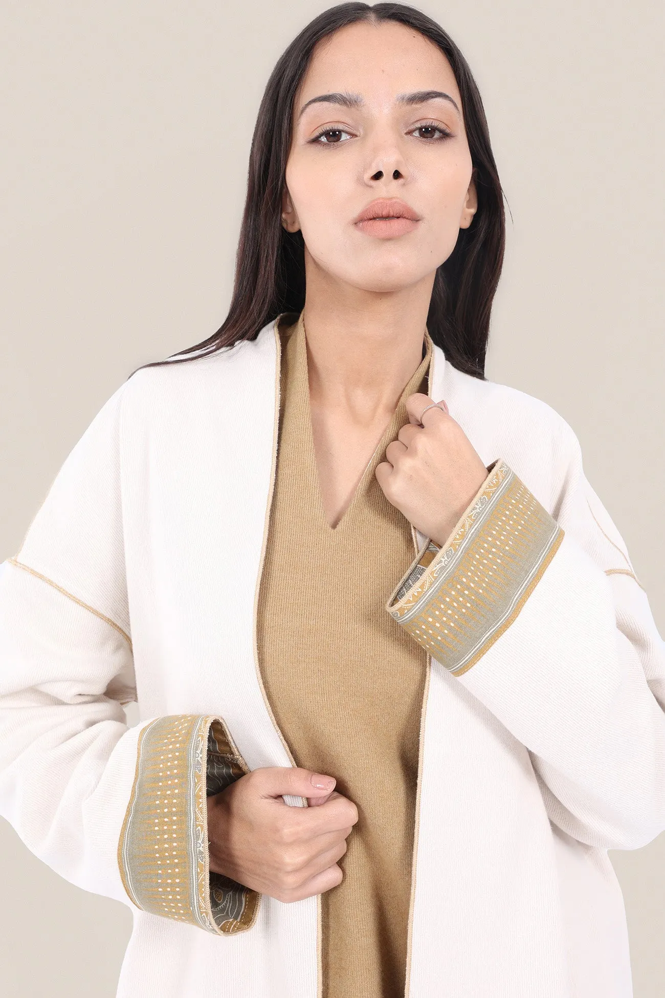 Reversible cotton faux cashmere blend coat