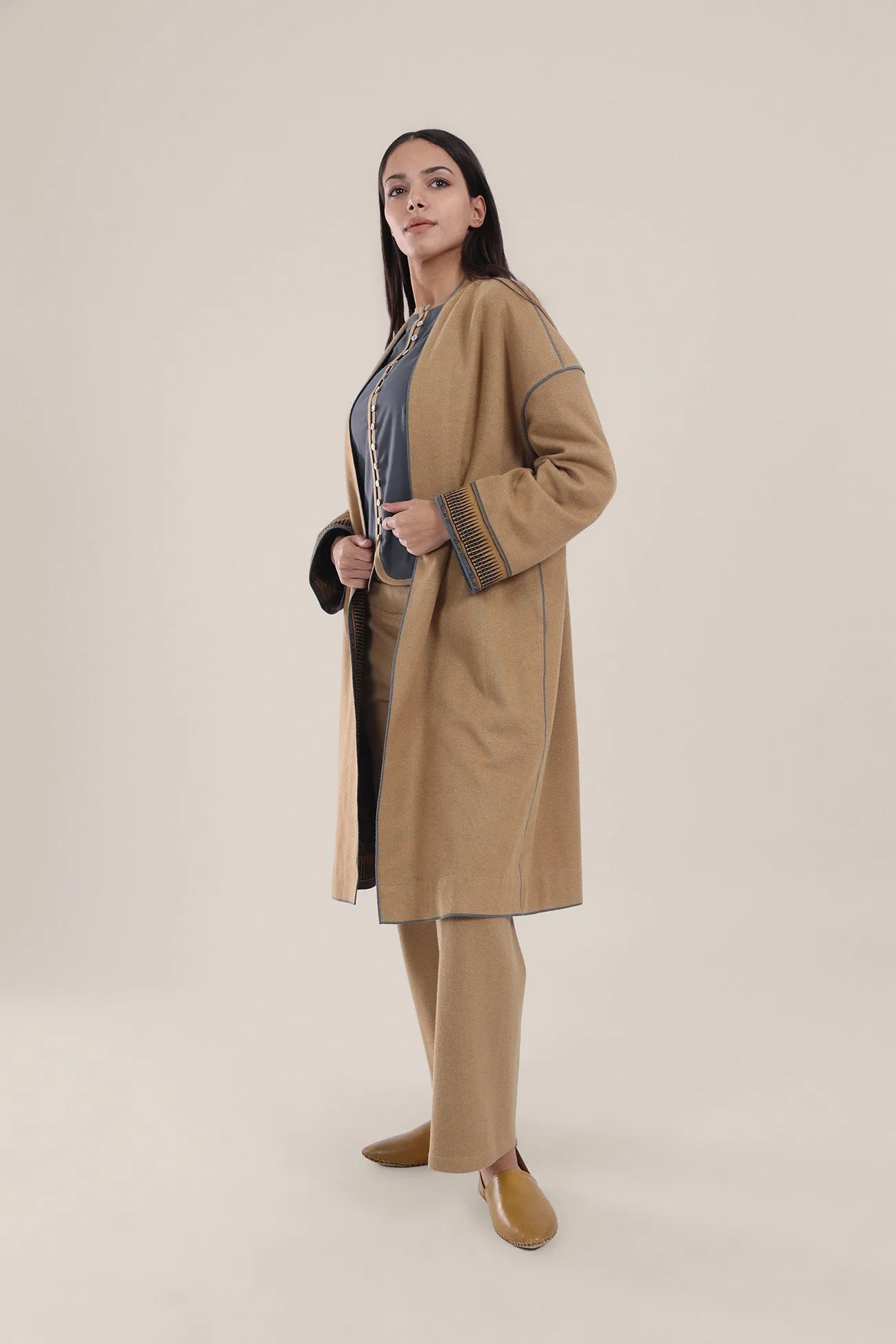 Reversible cotton faux cashmere blend coat