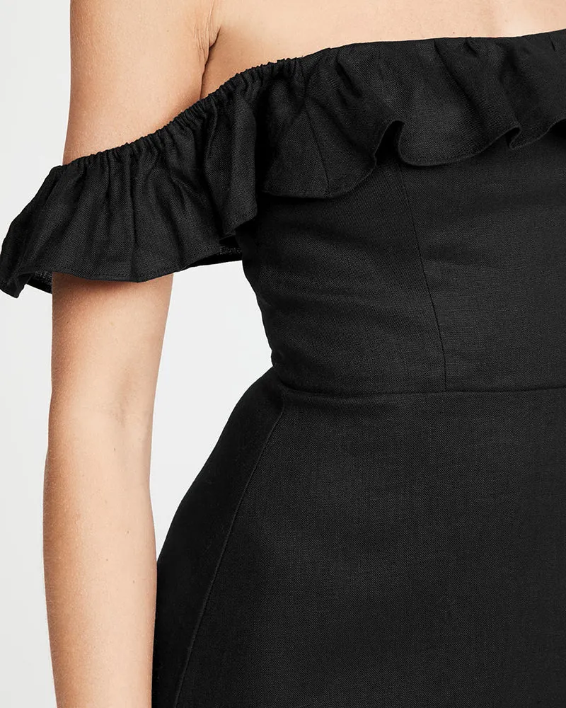 Ruffled Square Collar Long Formal Dress Sleeveless Slit Evening Dress