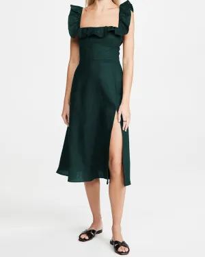Ruffled Square Collar Long Formal Dress Sleeveless Slit Evening Dress