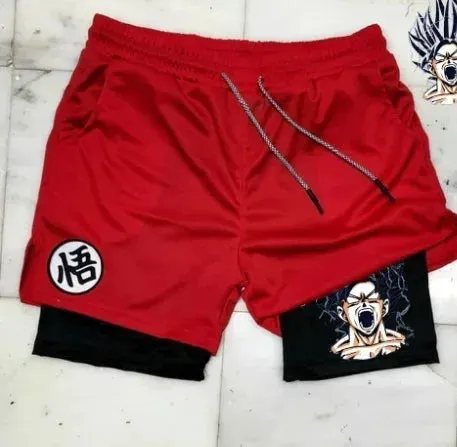 Saiyan Scream Red and Black Mesh Gym Shorts