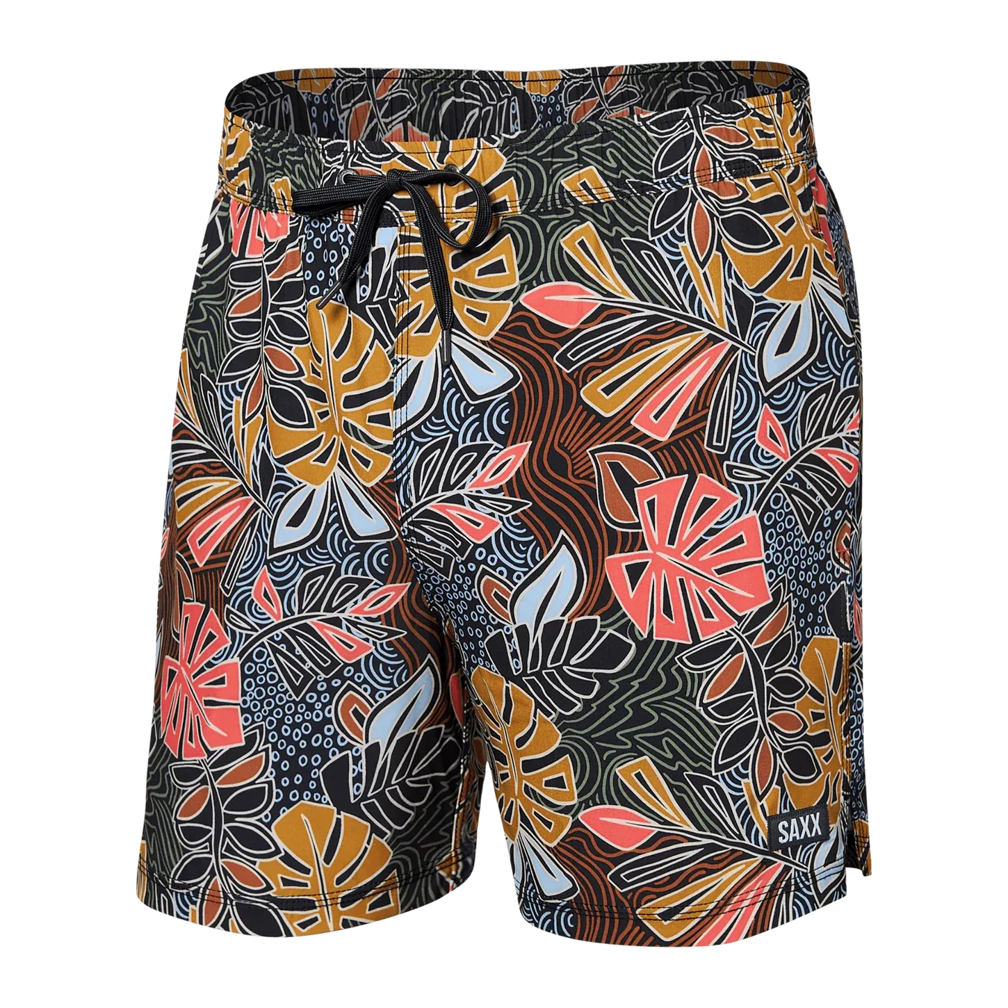 SAXX 5-Inch Oh Buoy 2N1 Volley Desert Palms Swim Trunks - Harvest Multi