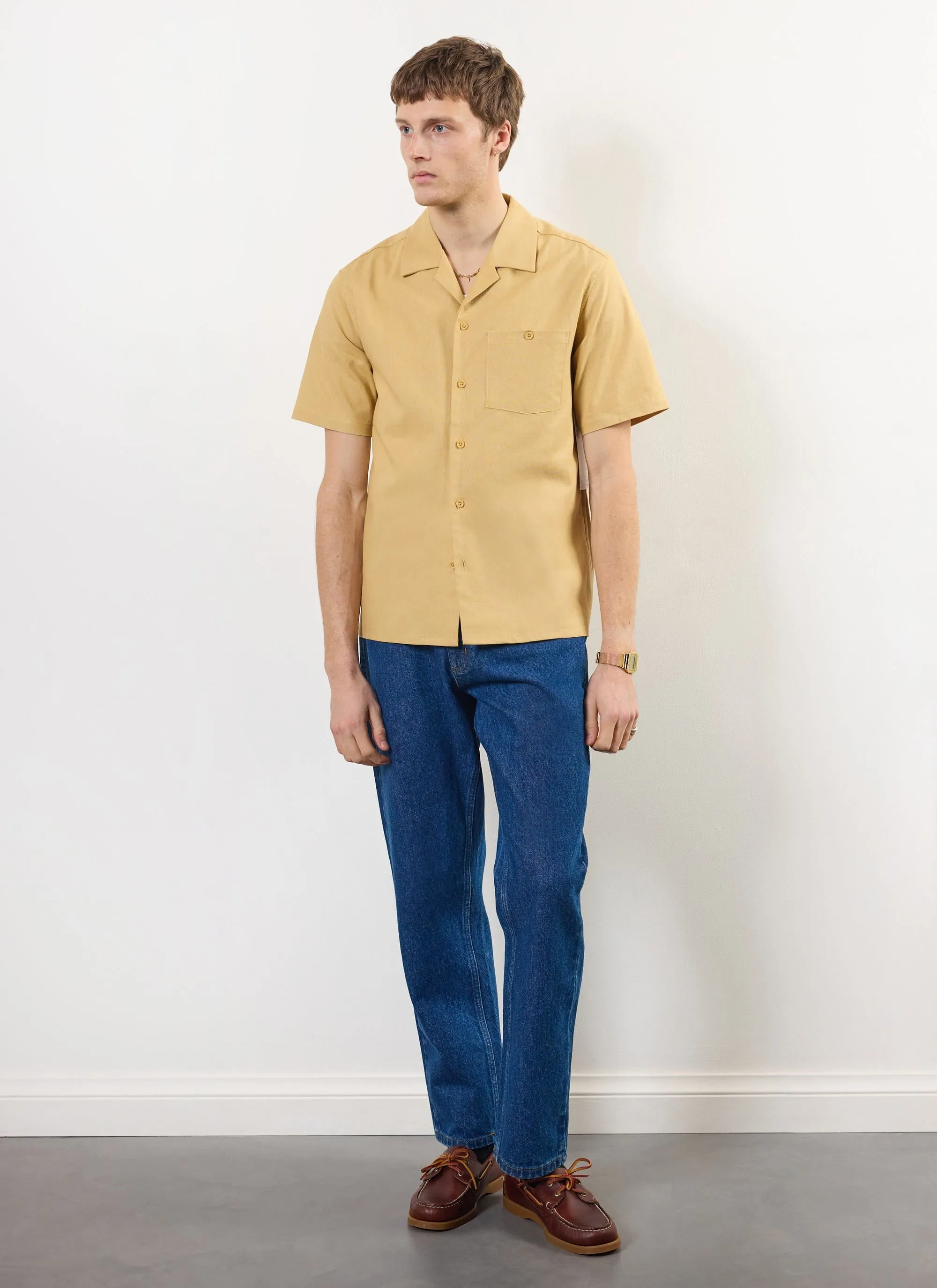Short Sleeve Cuban Shirt | Linen | Tan