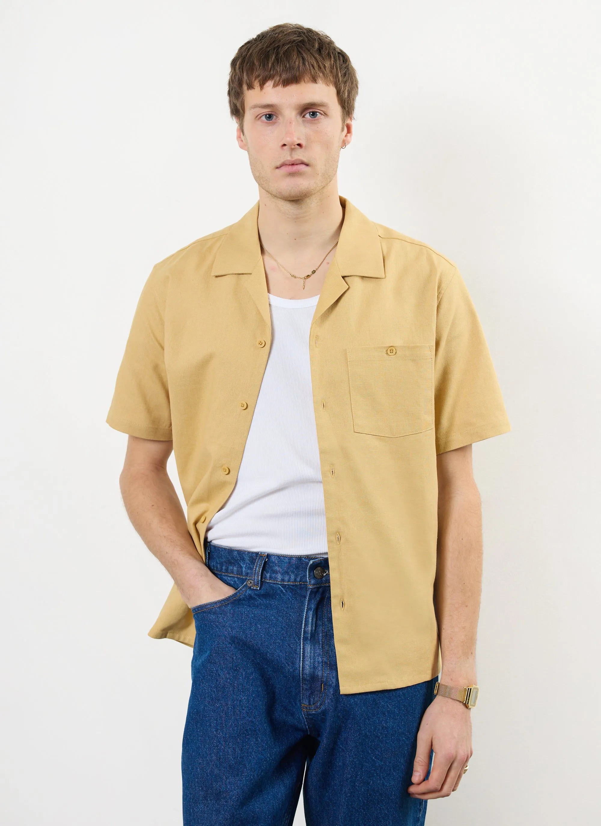 Short Sleeve Cuban Shirt | Linen | Tan