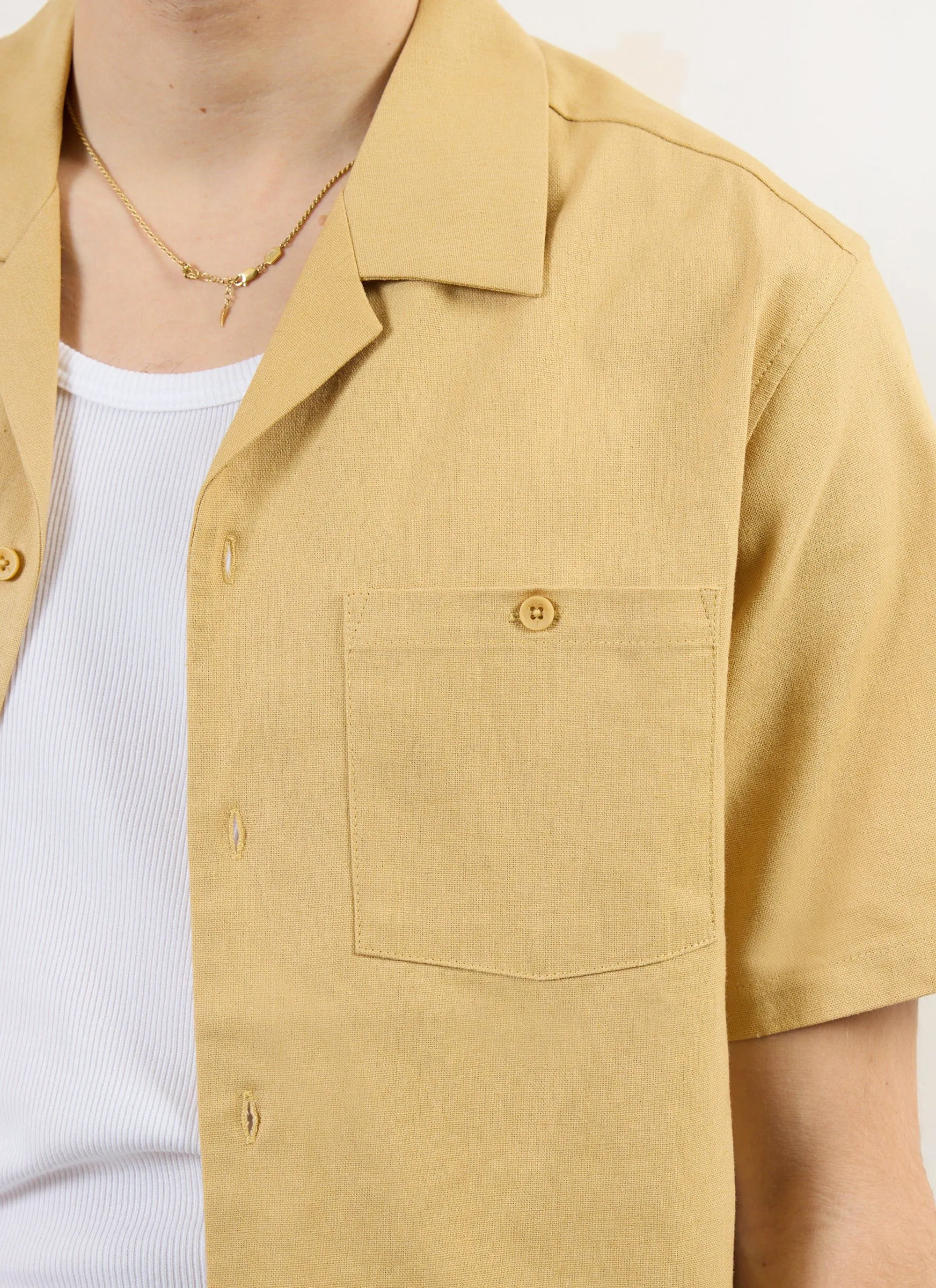 Short Sleeve Cuban Shirt | Linen | Tan