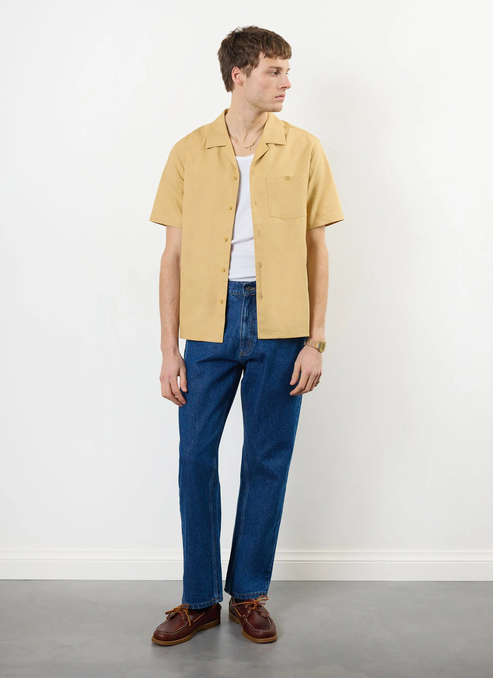 Short Sleeve Cuban Shirt | Linen | Tan