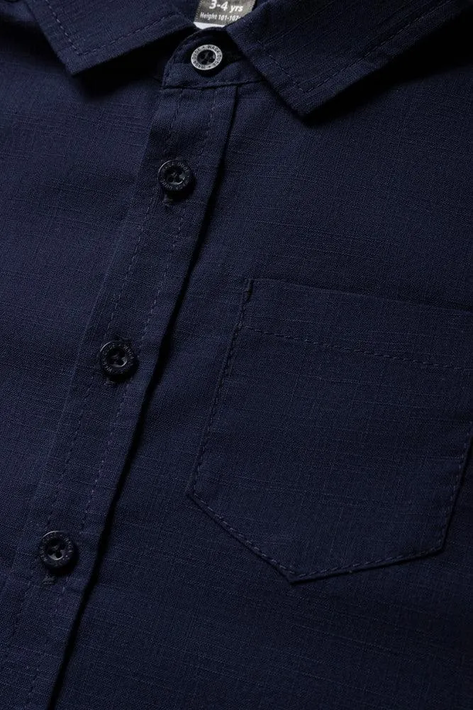 Short Sleeve Linen Shirt Navy