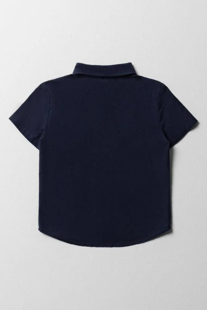 Short Sleeve Linen Shirt Navy