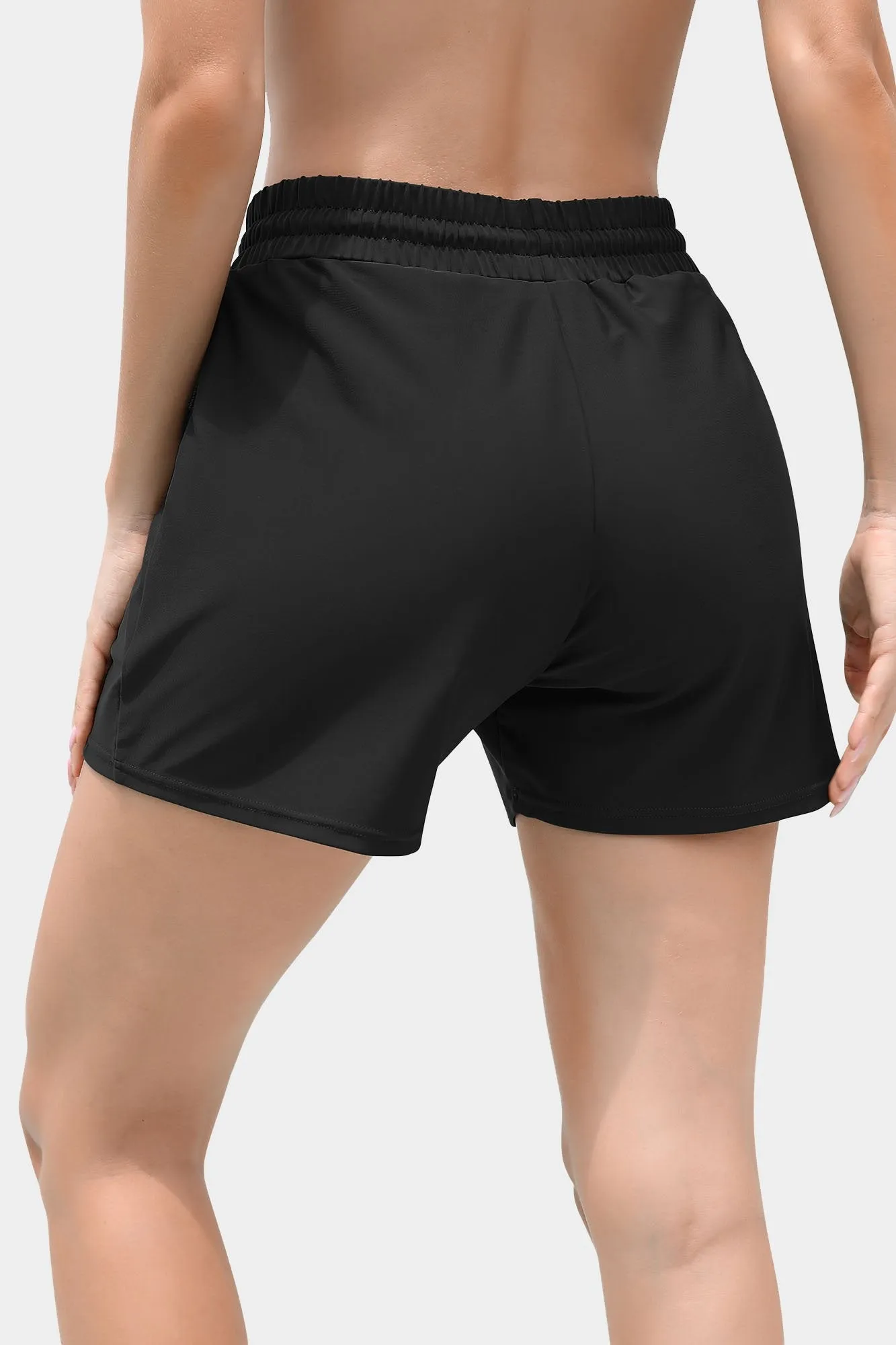 Solid Elastic Waist Quick Dry Pocket Swim Shorts