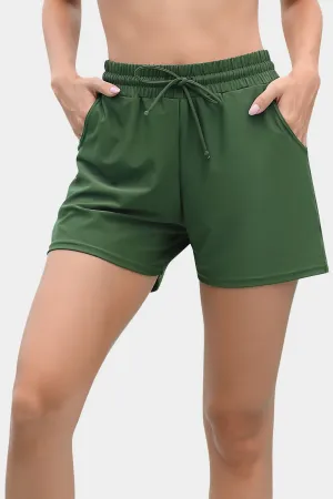 Solid Elastic Waist Quick Dry Pocket Swim Shorts