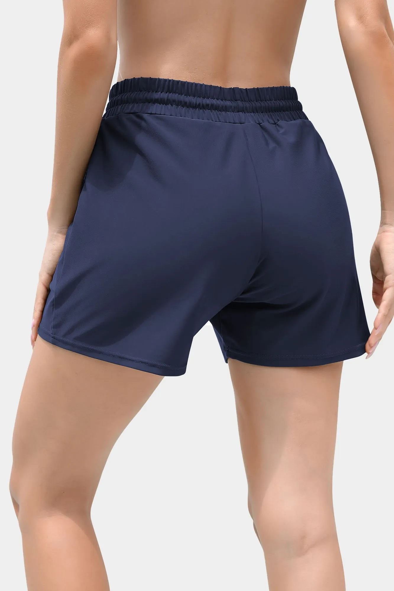 Solid Elastic Waist Quick Dry Pocket Swim Shorts