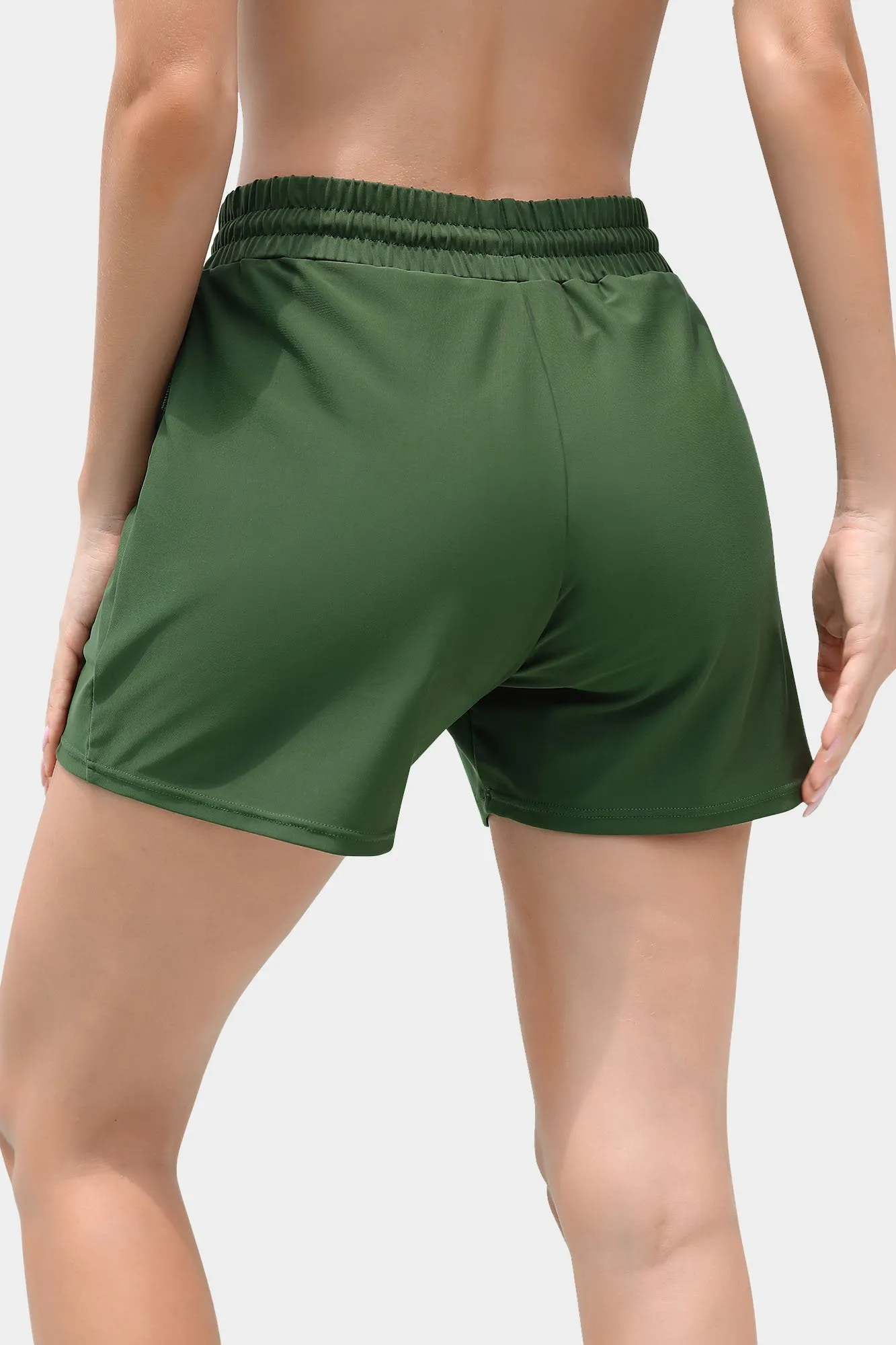 Solid Elastic Waist Quick Dry Pocket Swim Shorts