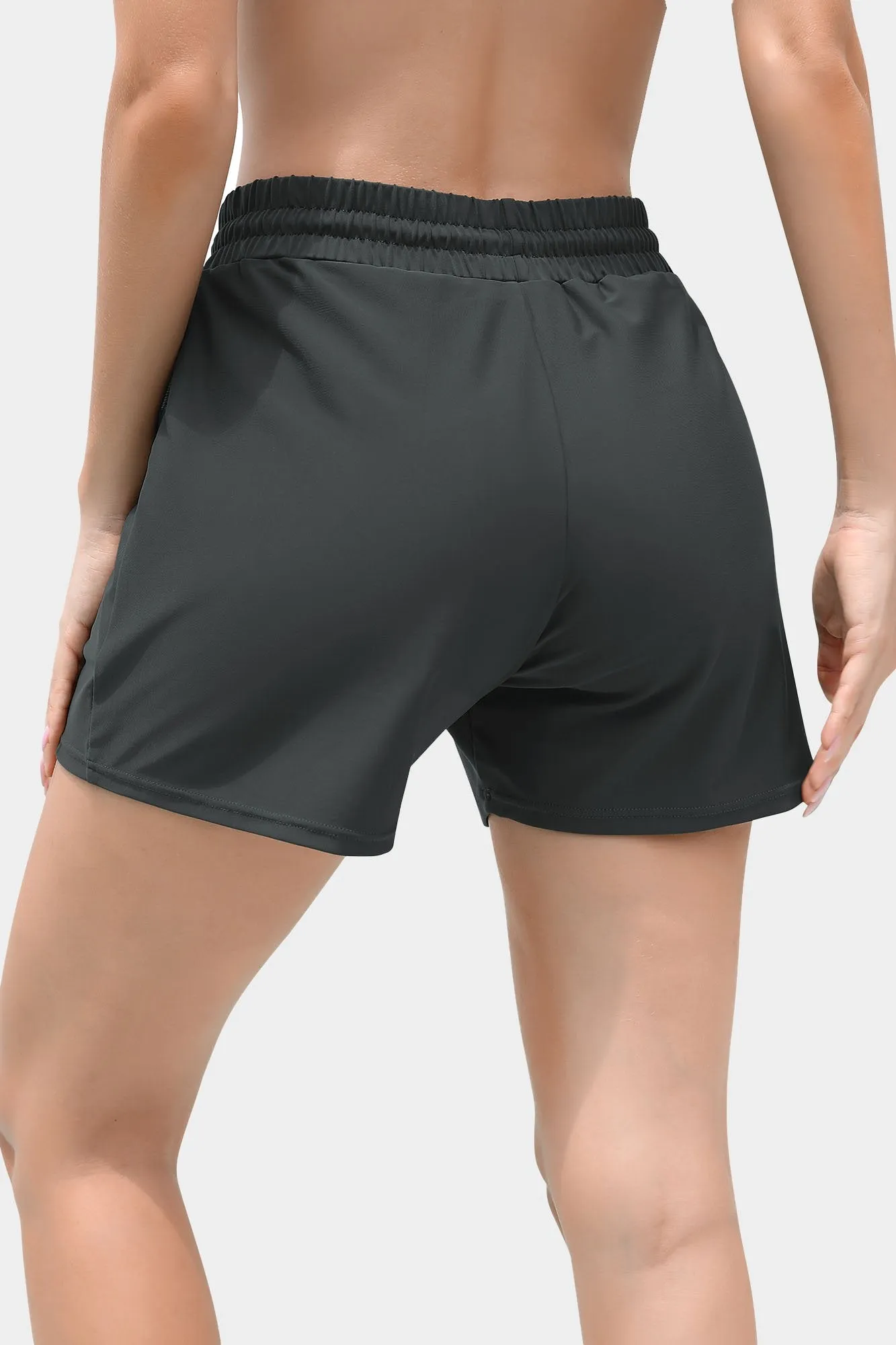 Solid Elastic Waist Quick Dry Pocket Swim Shorts
