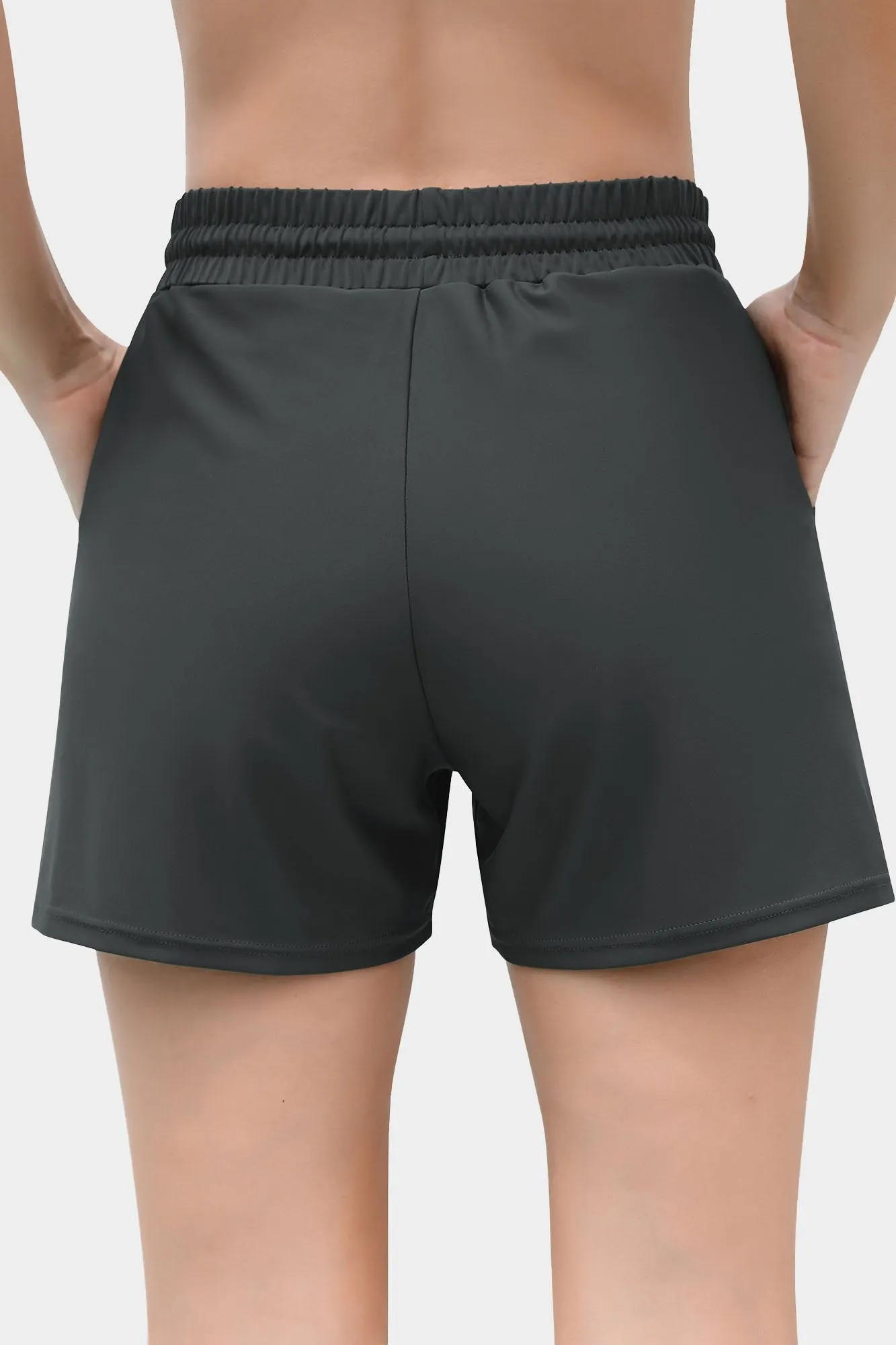 Solid Elastic Waist Quick Dry Pocket Swim Shorts