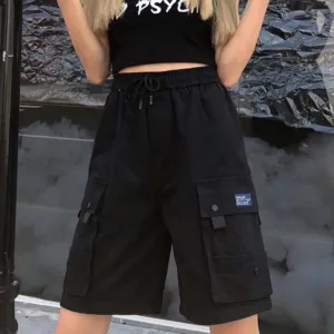 Streetwear Wide Pockets Style Women's Hip Hop Cargo Long Shorts