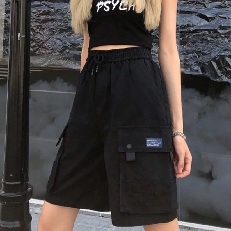 Streetwear Wide Pockets Style Women's Hip Hop Cargo Long Shorts