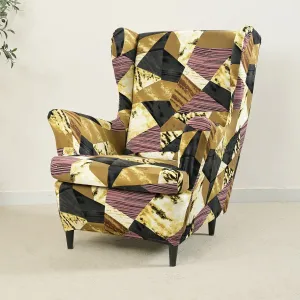 Stretchable 140 GSM Wing Chair Cover, Wine Abstract Geometry