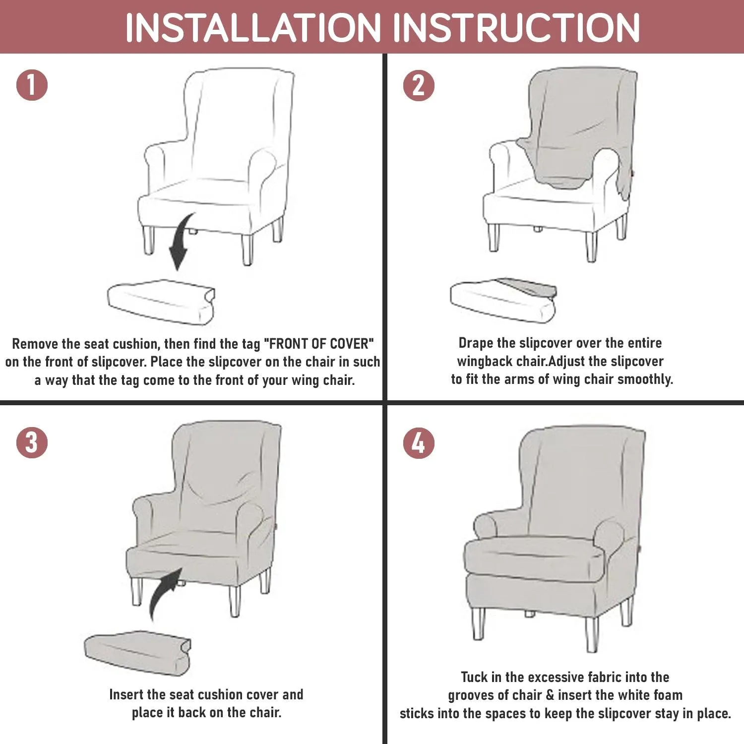 Stretchable 140 GSM Wing Chair Cover, Wine Abstract Geometry