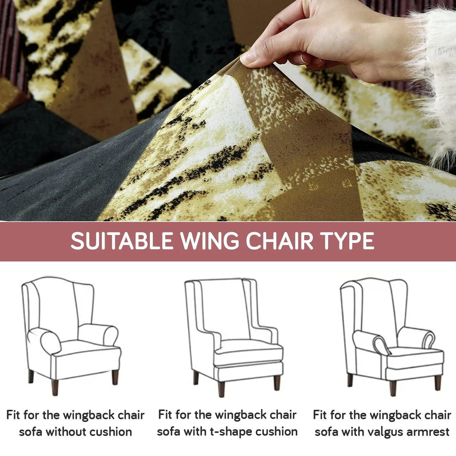 Stretchable 140 GSM Wing Chair Cover, Wine Abstract Geometry